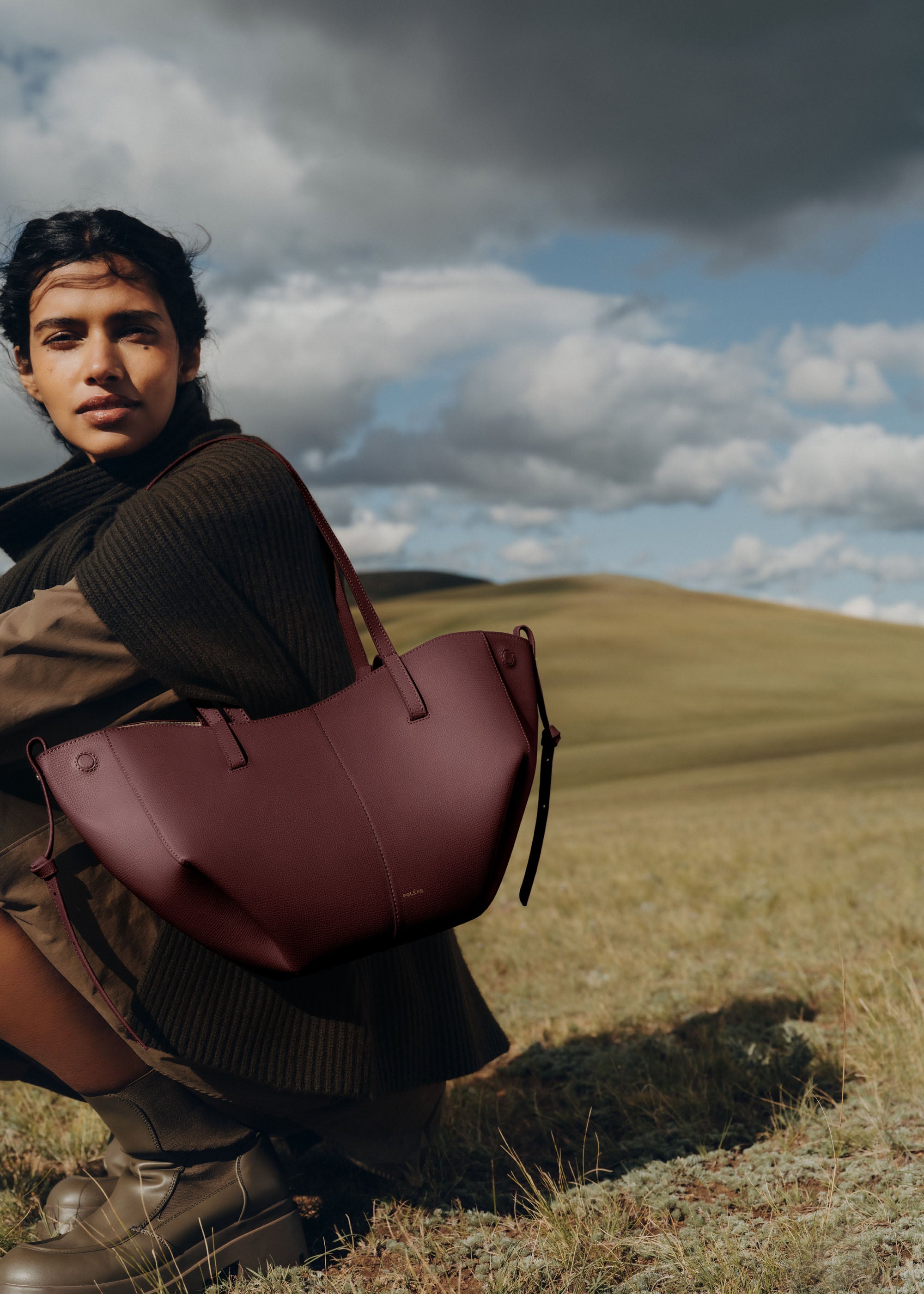 Polene Red Polène | Bag - Cyme Mini - Textured Black Cherry